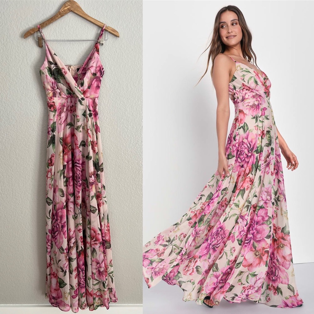 Season of love pink floral maxi dress gown XS - Picture 1 of 9